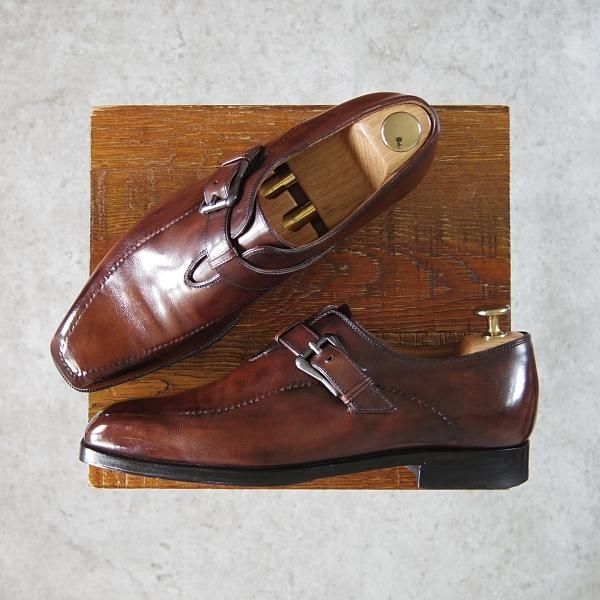 ★(仏)ベルルッティ SIZE 6【シャドウステッチ仕様★ヴェネチアレザー/モンクストラップ】濃茶/メンズ/Berluti★h305
