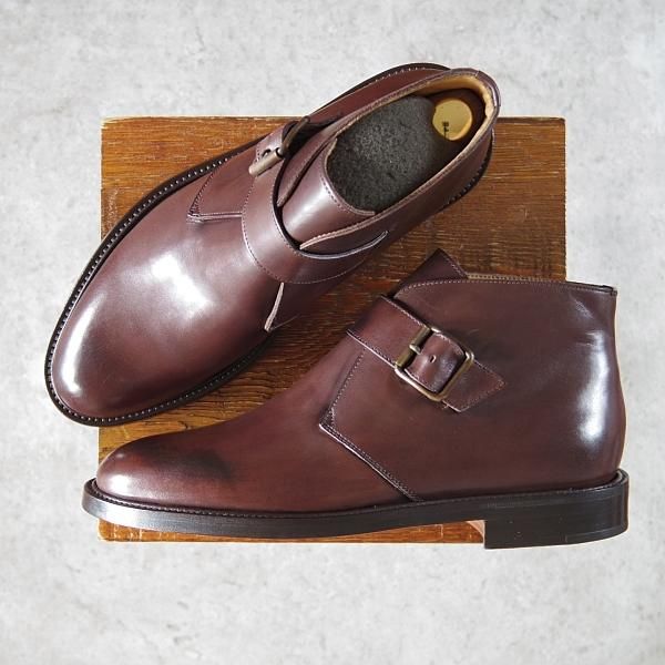 未使用★(伊製)ラルフローレン UK8.5程度【ブラックラピド製法★ジョージブーツ/モンクストラップ】濃茶/カーフ/Ralph Lauren★h308