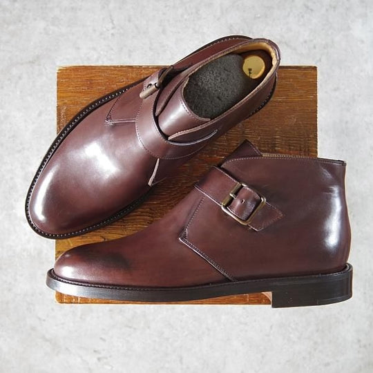 未使用★(伊製)ラルフローレン UK8.5程度【ブラックラピド製法★ジョージブーツ/モンクストラップ】濃茶/カーフ/Ralph Lauren★h308