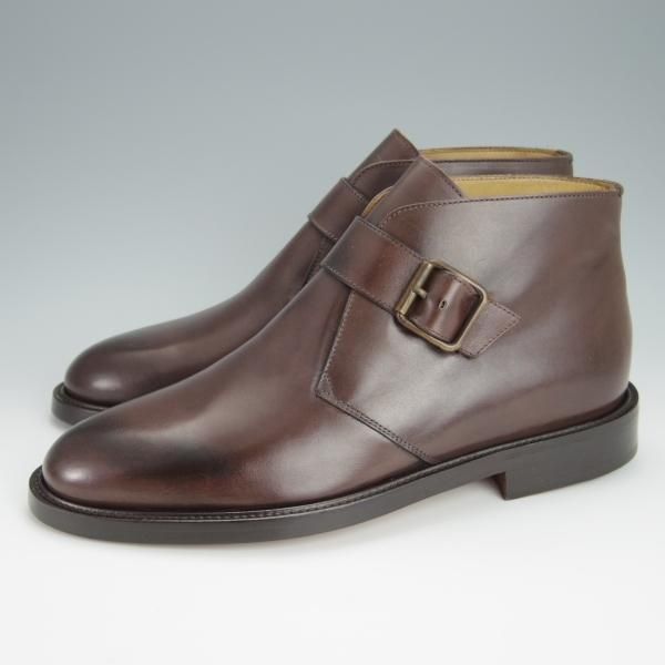 未使用★(伊製)ラルフローレン UK8.5程度【ブラックラピド製法★ジョージブーツ/モンクストラップ】濃茶/カーフ/Ralph Lauren★h308