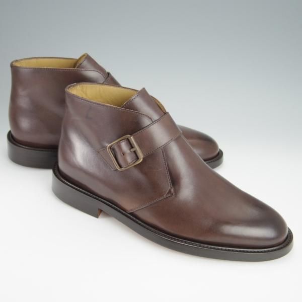 未使用★(伊製)ラルフローレン UK8.5程度【ブラックラピド製法★ジョージブーツ/モンクストラップ】濃茶/カーフ/Ralph Lauren★h308