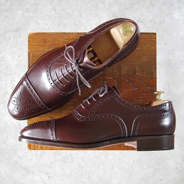 未使用★セントラル靴製 SIZE 9【グッドイヤーウェルテッド製法★(銀座)TEIJIN MEN'S SHOP別注/セミブローグ】カーフ/濃茶/メンズ★h309