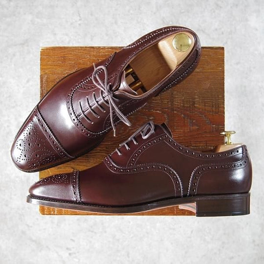 未使用★セントラル靴製 SIZE 9【グッドイヤーウェルテッド製法★(銀座)TEIJIN MEN'S SHOP別注/セミブローグ】カーフ/濃茶/メンズ★h309