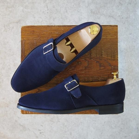 未使用★Oriental/オリエンタル SIZE 6【定価￥42,900-★ダイナイトソール仕様/JOSEPH】3306/モンクストラップ/スエード/紺/メンズ★h322