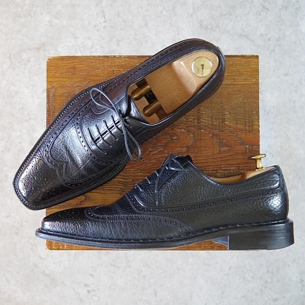 ★(伊)ア・テストーニ SIZE 7【上級★ブラックラピド製法/ブラックラベル】フルブローグ/グレインレザー/黒/メンズ/a.testoni★h329