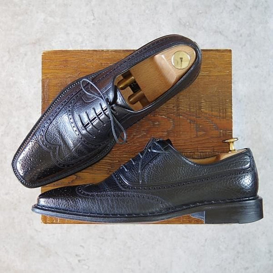 ★(伊)ア・テストーニ SIZE 7【上級★ブラックラピド製法/ブラックラベル】フルブローグ/グレインレザー/黒/メンズ/a.testoni★h329