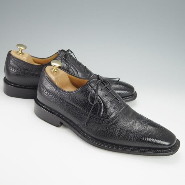 ★(伊)ア・テストーニ SIZE 7【上級★ブラックラピド製法/ブラックラベル】フルブローグ/グレインレザー/黒/メンズ/a.testoni★h329