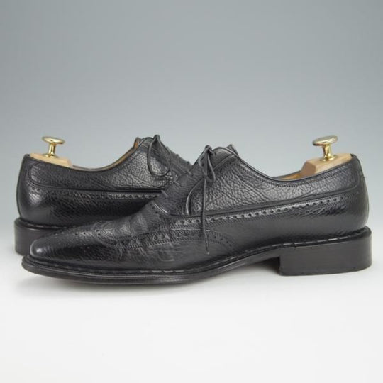 ★(伊)ア・テストーニ SIZE 7【上級★ブラックラピド製法/ブラックラベル】フルブローグ/グレインレザー/黒/メンズ/a.testoni★h329