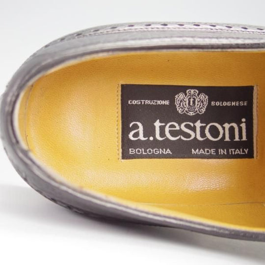 ★(伊)ア・テストーニ SIZE 7【上級★ブラックラピド製法/ブラックラベル】フルブローグ/グレインレザー/黒/メンズ/a.testoni★h329