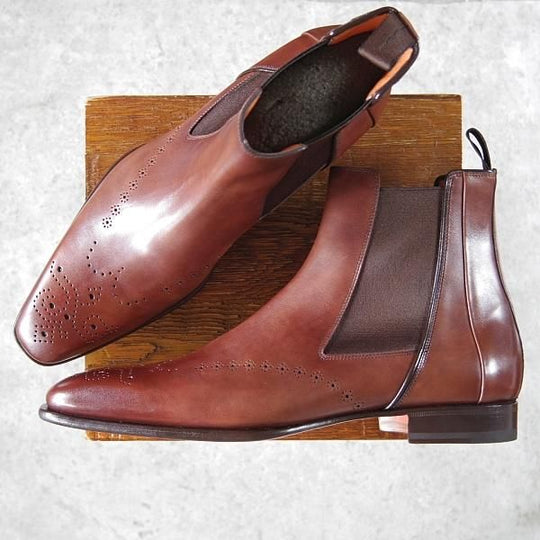 未使用★(伊)サントーニ SIZE 8.5【定価￥149,040-★サイドゴアブーツ】カーフ/茶/メンズ/Santoni★h350