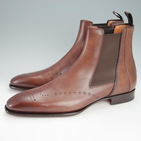 未使用★(伊)サントーニ SIZE 8.5【定価￥149,040-★サイドゴアブーツ】カーフ/茶/メンズ/Santoni★h350