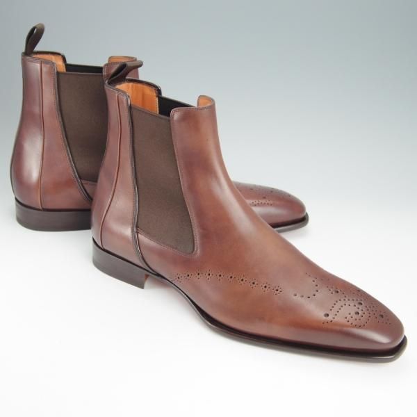 未使用★(伊)サントーニ SIZE 8.5【定価￥149,040-★サイドゴアブーツ】カーフ/茶/メンズ/Santoni★h350