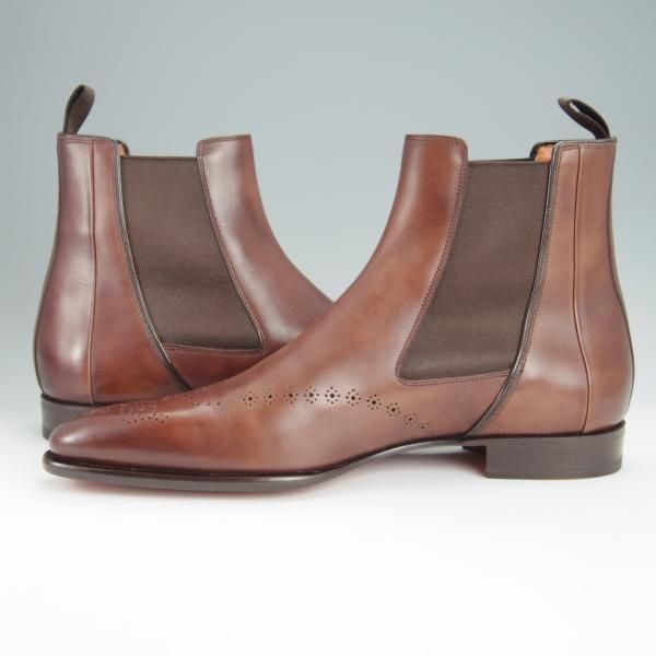 未使用★(伊)サントーニ SIZE 8.5【定価￥149,040-★サイドゴアブーツ】カーフ/茶/メンズ/Santoni★h350
