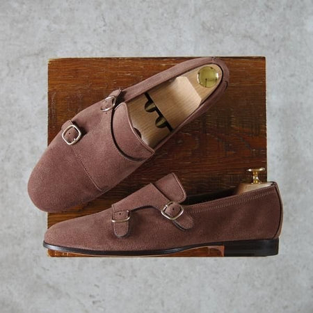 新品★(伊)サントーニ SIZE 5.5【モデル定価￥104,500-★CARLOSラスト/カルロス/13907】ダブルバックル/ローファー/茶/Santoni★h362