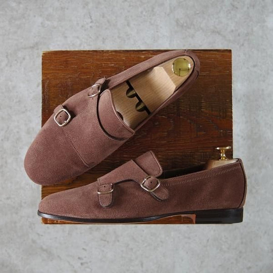 新品★(伊)サントーニ SIZE 5.5【モデル定価￥104,500-★CARLOSラスト/カルロス/13907】ダブルバックル/ローファー/茶/Santoni★h362