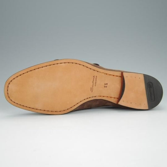 新品★(伊)サントーニ SIZE 5.5【モデル定価￥104,500-★CARLOSラスト/カルロス/13907】ダブルバックル/ローファー/茶/Santoni★h362