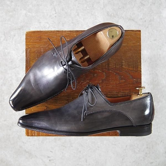 極上★(伊)サントーニ SIZE 6【貴重★オパンケ＋マッケイ製法/黒〜グレー系パティーヌ】プレーントゥ/11943/カーフ/Santoni★h366