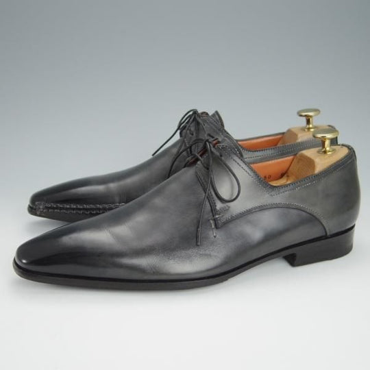 極上★(伊)サントーニ SIZE 6【貴重★オパンケ＋マッケイ製法/黒〜グレー系パティーヌ】プレーントゥ/11943/カーフ/Santoni★h366