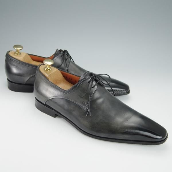 極上★(伊)サントーニ SIZE 6【貴重★オパンケ＋マッケイ製法/黒〜グレー系パティーヌ】プレーントゥ/11943/カーフ/Santoni★h366