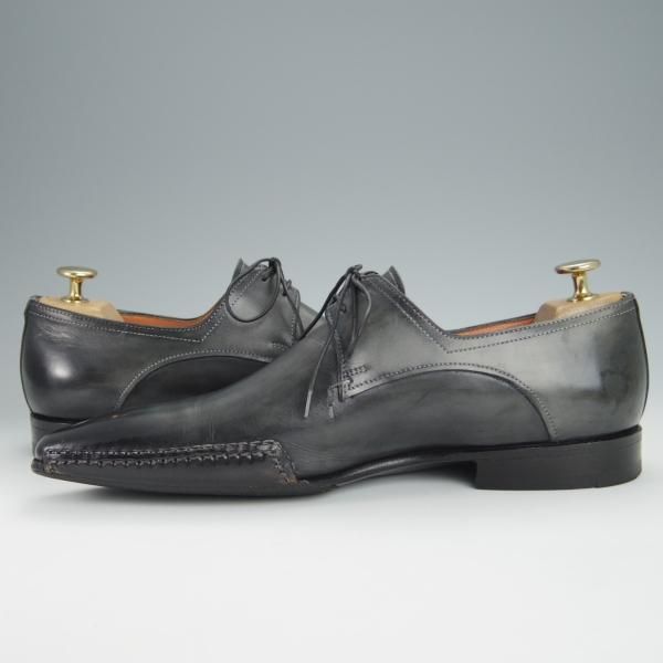 極上★(伊)サントーニ SIZE 6【貴重★オパンケ＋マッケイ製法/黒〜グレー系パティーヌ】プレーントゥ/11943/カーフ/Santoni★h366