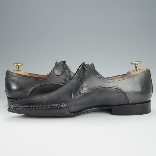 極上★(伊)サントーニ SIZE 6【貴重★オパンケ＋マッケイ製法/黒〜グレー系パティーヌ】プレーントゥ/11943/カーフ/Santoni★h366