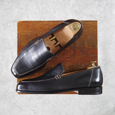 美品★(伊)タニノクリスチー SIZE 5.5【定価15万円以上★コインローファー/129687】グレインレザー/黒/メンズ/TANINO CRISCI★h372