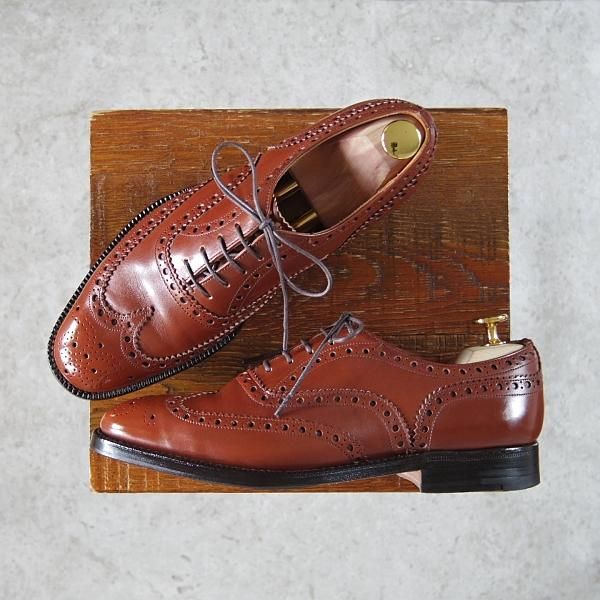 美品★チャーチ UK5程度/55D【旧チャーチ★73ラスト/3都市ロゴ】フルブローグ/カーフ/茶/メンズ/Church's★h377