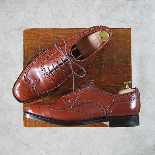 美品★チャーチ UK5程度/55D【旧チャーチ★73ラスト/3都市ロゴ】フルブローグ/カーフ/茶/メンズ/Church's★h377