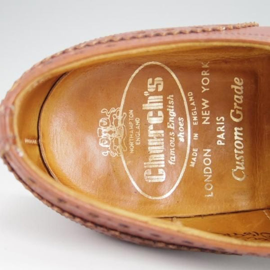 美品★チャーチ UK5程度/55D【旧チャーチ★73ラスト/3都市ロゴ】フルブローグ/カーフ/茶/メンズ/Church's★h377