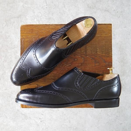 未使用★ガジアーノ&ガーリング製 UK7【高額★(英)ALFRED DUNHILL別注/ダンヒル】サイドエラスティック/黒/カーフ/GAZIANO&GIRLING★h383