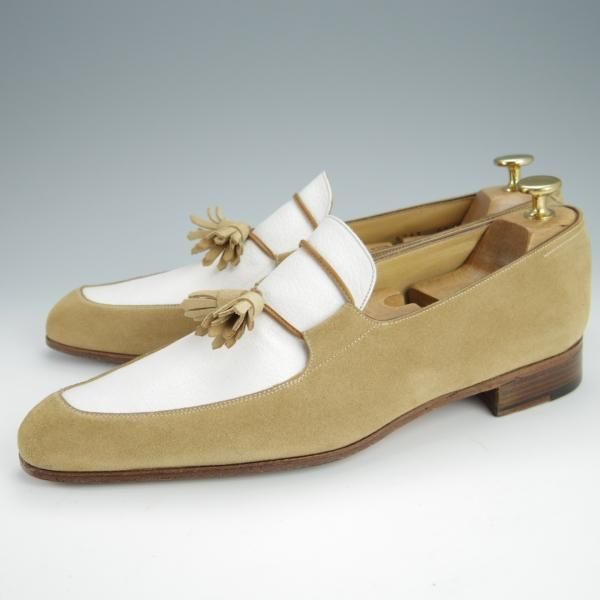 美品★(伊)DUCAL/デュカル SIZE 41【貴重★ISETAN MEN'S/伊勢丹メンズ別注】タッセルローファー/スエード×シボ革/薄茶×白★h384
