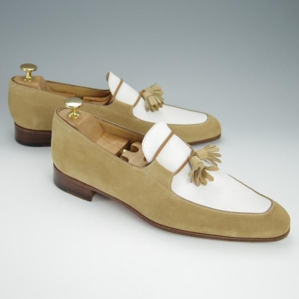 美品★(伊)DUCAL/デュカル SIZE 41【貴重★ISETAN MEN'S/伊勢丹メンズ別注】タッセルローファー/スエード×シボ革/薄茶×白★h384