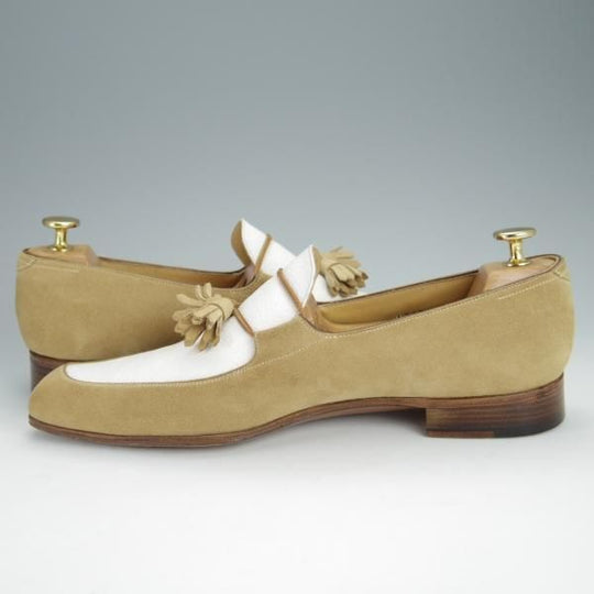 美品★(伊)DUCAL/デュカル SIZE 41【貴重★ISETAN MEN'S/伊勢丹メンズ別注】タッセルローファー/スエード×シボ革/薄茶×白★h384
