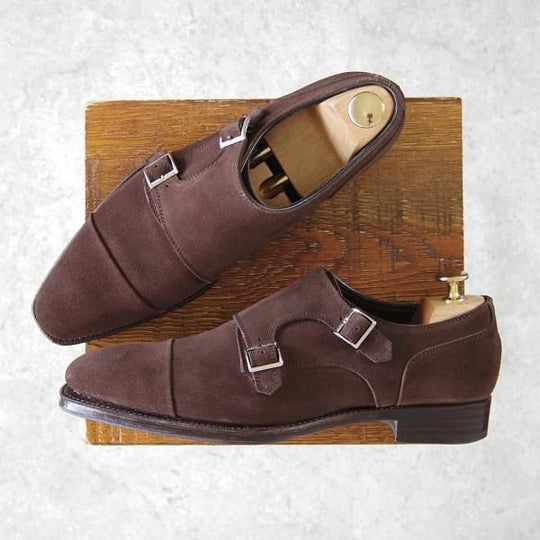 美品★シェットランドフォックス SIZE 6.5【定価￥41,040-★グラスゴー/3075SF】ダブルモンク/スエード/濃茶/メンズ/SHETLAND FOX★h386