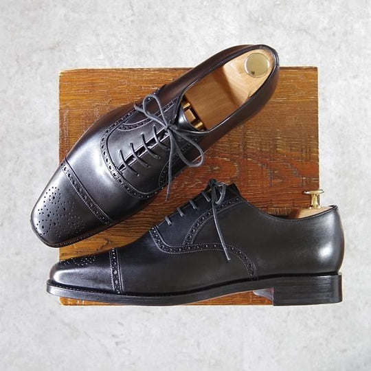 未使用★(スペイン製)YANKO/ヤンコ SIZE 7.5【グッドイヤーウェルテッド製法★セミブローグ/104838】CAMBRIDGE/カーフ/黒/メンズ★h387