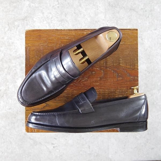 極上★ジョンロブ UK6【貴重★エルメス別注/HERMES/ミュージアムカーフ】HENRI/H513ラスト/コインローファー/黒/メンズ/JOHN LOBB★h393