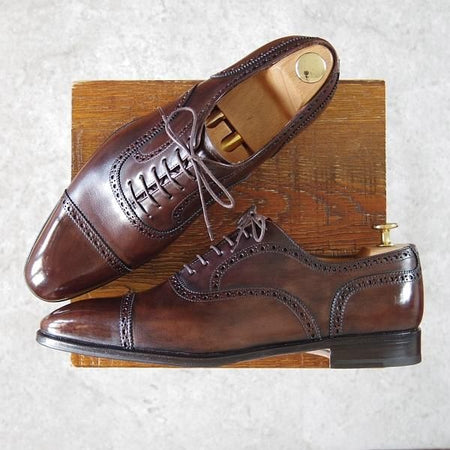 極美品★(伊)タニノクリスチー SIZE 9【定価15万以上★クォーターブローグ/134592】カーフ/濃茶/メンズ/TANINO CRISCI★h396