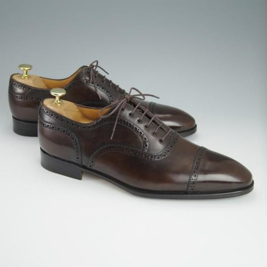 極美品★(伊)タニノクリスチー SIZE 9【定価15万以上★クォーターブローグ/134592】カーフ/濃茶/メンズ/TANINO CRISCI★h396