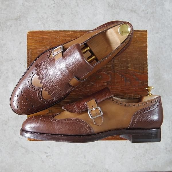 未使用★(伊)DUCAL/デュカル SIZE 43【定価￥81,900-★ブラックラピド製法/キルトモンク/6686】シボ革×カーフ/濃茶×茶★h412