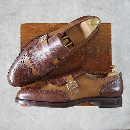 未使用★(伊)DUCAL/デュカル SIZE 43【定価￥81,900-★ブラックラピド製法/キルトモンク/6686】シボ革×カーフ/濃茶×茶★h412