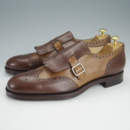 未使用★(伊)DUCAL/デュカル SIZE 43【定価￥81,900-★ブラックラピド製法/キルトモンク/6686】シボ革×カーフ/濃茶×茶★h412