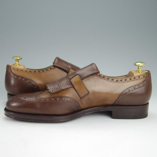 未使用★(伊)DUCAL/デュカル SIZE 43【定価￥81,900-★ブラックラピド製法/キルトモンク/6686】シボ革×カーフ/濃茶×茶★h412