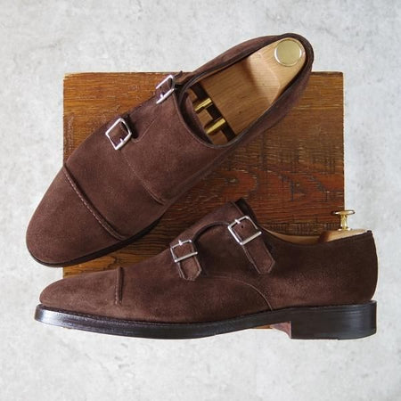 極上★ジョンロブ 8.5E【貴重★WILLIAM 2/ウィリアム 2】9795Rラスト/ダブルモンク/スエード/濃茶/メンズ/JOHN LOBB★h414