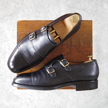 極美品★(スペイン製)YANKO/ヤンコ SIZE 25.5【グッドイヤーウェルテッド製法★ダブルモンク/104029】シボ革/黒/メンズ★h422