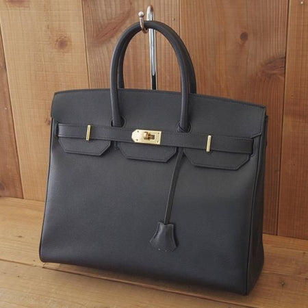 美品★(伊)チェレリーニ/CELLERINI【定価15万円程度★バーキン35タイプ】ハンドバッグ/レディース/レザー/バッグ/黒/革/鞄★N5765