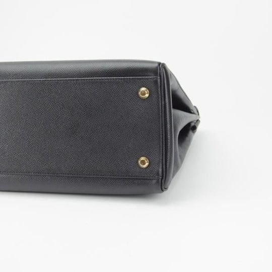 美品★(伊)チェレリーニ/CELLERINI【定価15万円程度★バーキン35タイプ】ハンドバッグ/レディース/レザー/バッグ/黒/革/鞄★N5765