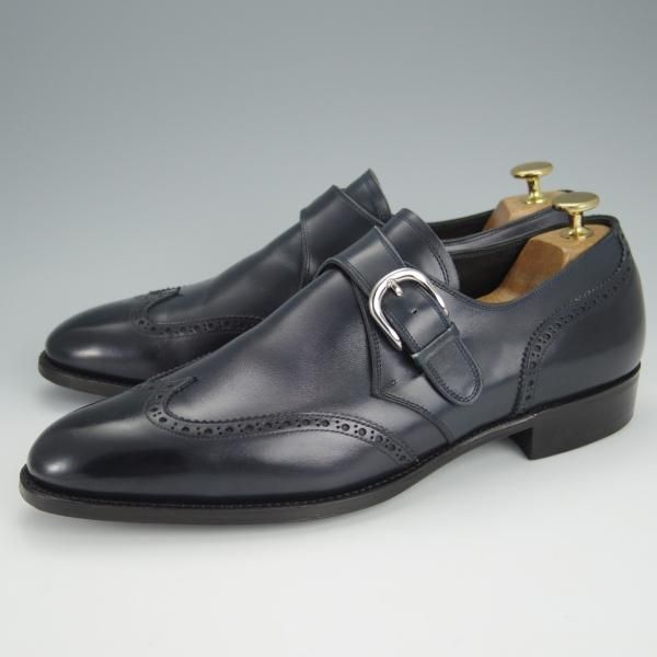 極上★三陽山長 SIZE 8.5【パターンオーダー品★モンクストラップ/紺】ウイングチップ/カーフ/メンズ/Sanyo Yamacho★h450