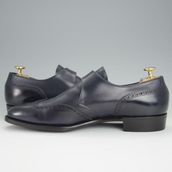 極上★三陽山長 SIZE 8.5【パターンオーダー品★モンクストラップ/紺】ウイングチップ/カーフ/メンズ/Sanyo Yamacho★h450