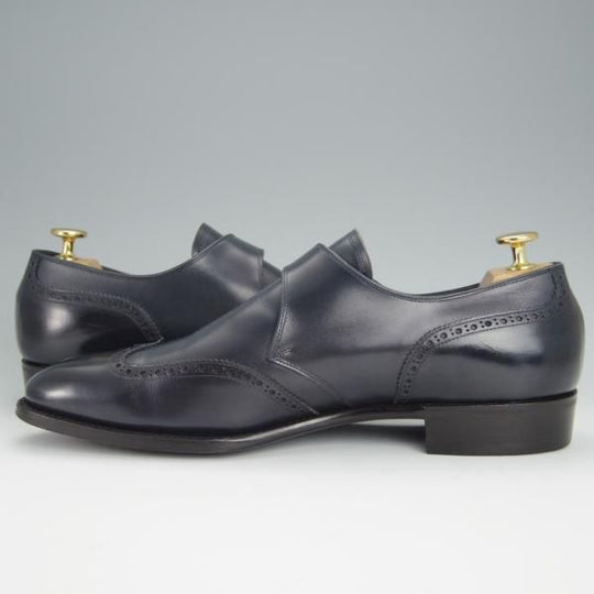 極上★三陽山長 SIZE 8.5【パターンオーダー品★モンクストラップ/紺】ウイングチップ/カーフ/メンズ/Sanyo Yamacho★h450