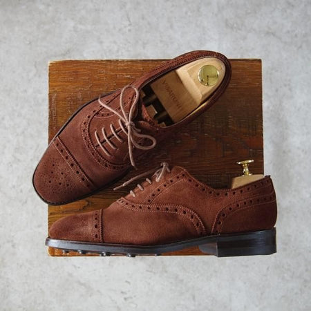 極美品★(英)グレンソン 5.5F【特別オーダー品★マスターピース/ダイナイトソール】セミブローグ/スエード/濃茶/メンズ/GRENSON★h468